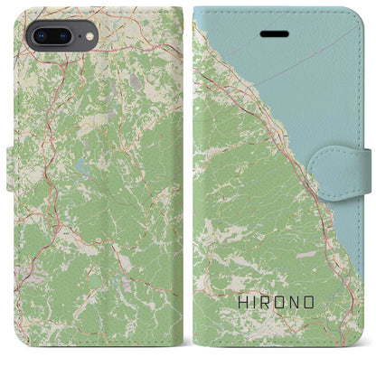 【洋野（岩手県）】地図柄iPhoneケース（手帳タイプ）ナチュラル・iPhone 8Plus /7Plus / 6sPlus / 6Plus 用