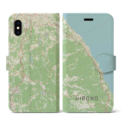 【洋野（岩手県）】地図柄iPhoneケース（手帳タイプ）ナチュラル・iPhone XS / X 用