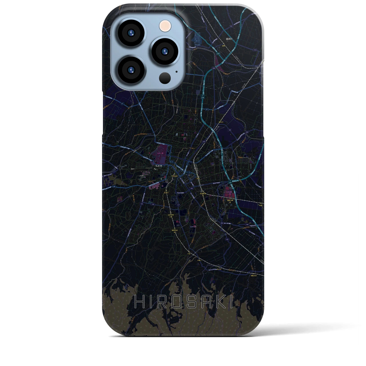 【弘前】地図柄iPhoneケース（バックカバータイプ・ブラック）iPhone 13 Pro Max 用