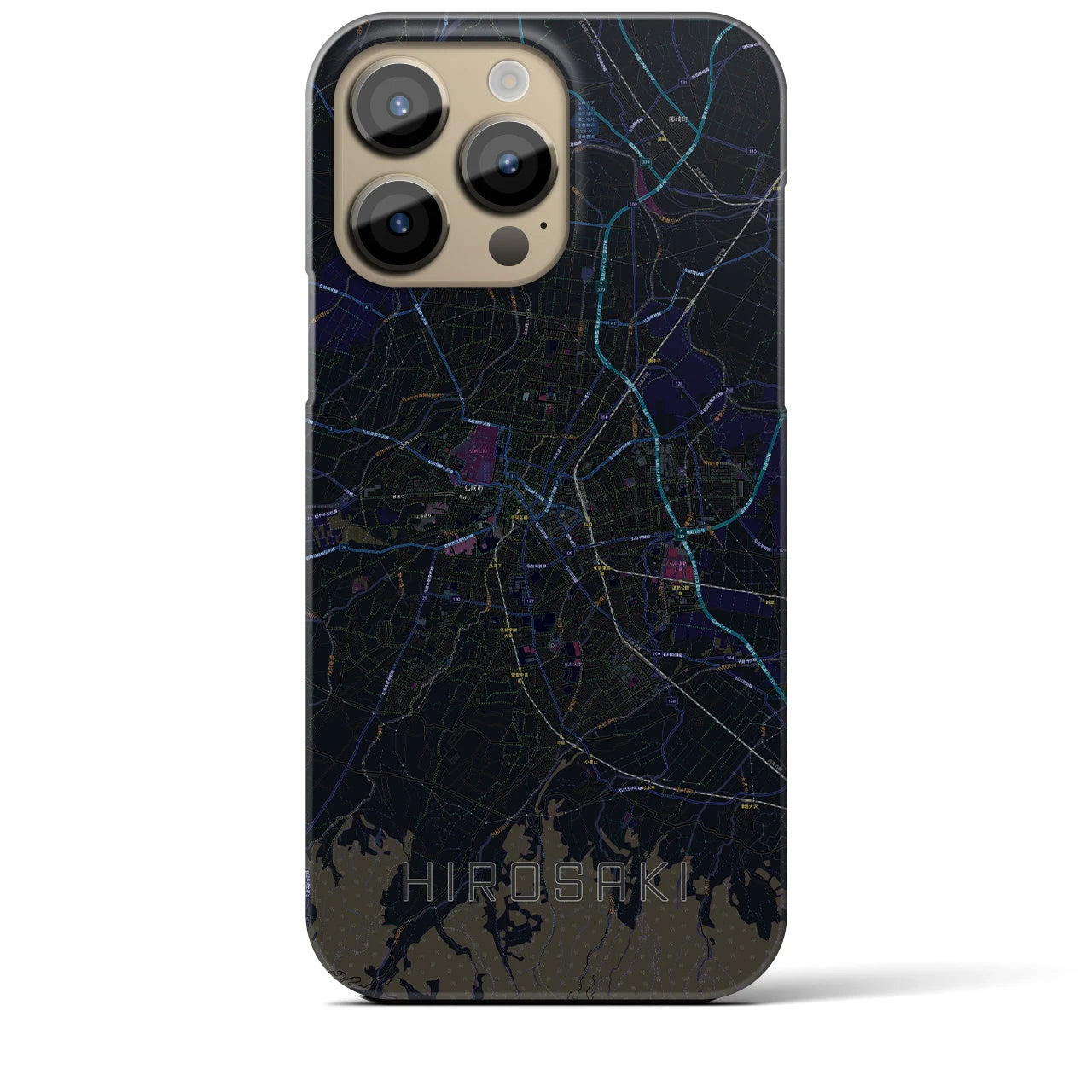 【弘前】地図柄iPhoneケース（バックカバータイプ・ブラック）iPhone 14 Pro Max 用