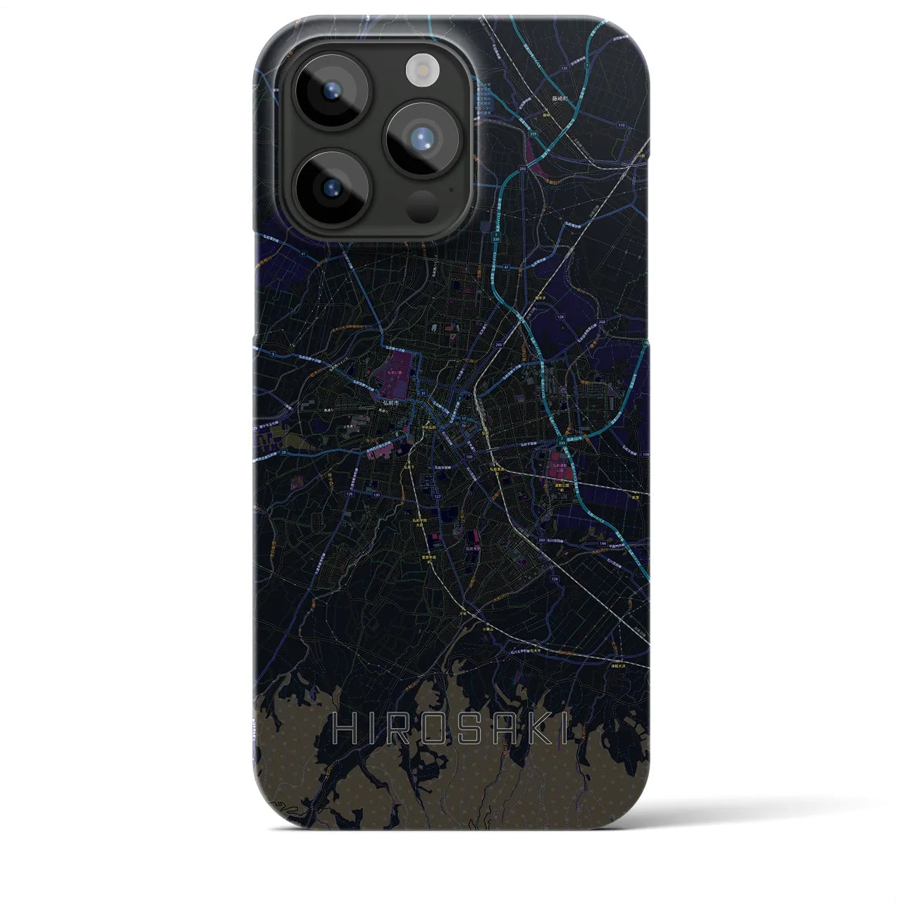 【弘前】地図柄iPhoneケース（バックカバータイプ・ブラック）iPhone 15 Pro Max 用