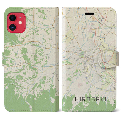 【弘前（青森県）】地図柄iPhoneケース（手帳タイプ）ナチュラル・iPhone 11 用