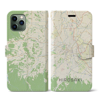 【弘前（青森県）】地図柄iPhoneケース（手帳タイプ）ナチュラル・iPhone 11 Pro 用