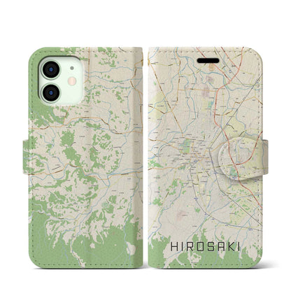 【弘前（青森県）】地図柄iPhoneケース（手帳タイプ）ナチュラル・iPhone 12 mini 用