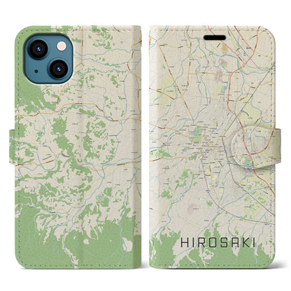 【弘前（青森県）】地図柄iPhoneケース（手帳タイプ）ナチュラル・iPhone 13 用