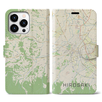 【弘前（青森県）】地図柄iPhoneケース（手帳タイプ）ナチュラル・iPhone 13 Pro 用