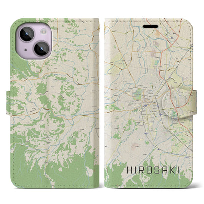 【弘前（青森県）】地図柄iPhoneケース（手帳タイプ）ナチュラル・iPhone 14 用