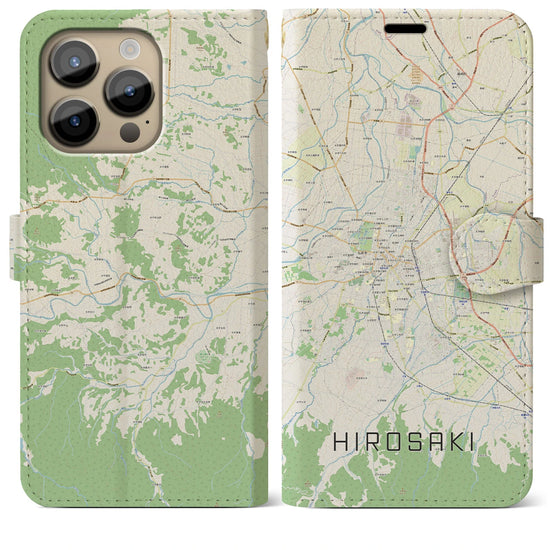 【弘前】地図柄iPhoneケース（手帳両面タイプ・ナチュラル）iPhone 14 Pro Max 用