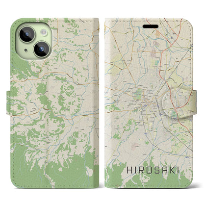 【弘前（青森県）】地図柄iPhoneケース（手帳タイプ）ナチュラル・iPhone 15 用