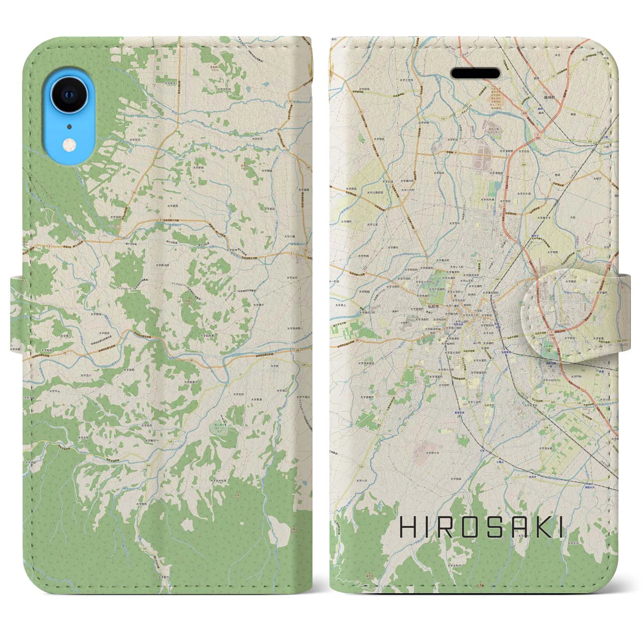 【弘前】地図柄iPhoneケース（手帳両面タイプ・ナチュラル）iPhone XR 用