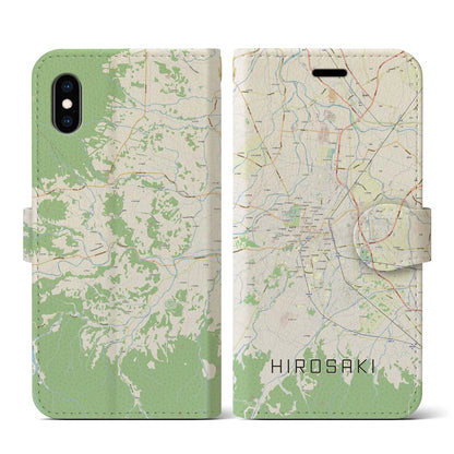 【弘前（青森県）】地図柄iPhoneケース（手帳タイプ）ナチュラル・iPhone XS / X 用