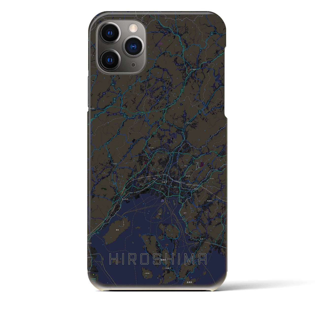 【広島2】地図柄iPhoneケース（バックカバータイプ・ブラック）iPhone 11 Pro Max 用