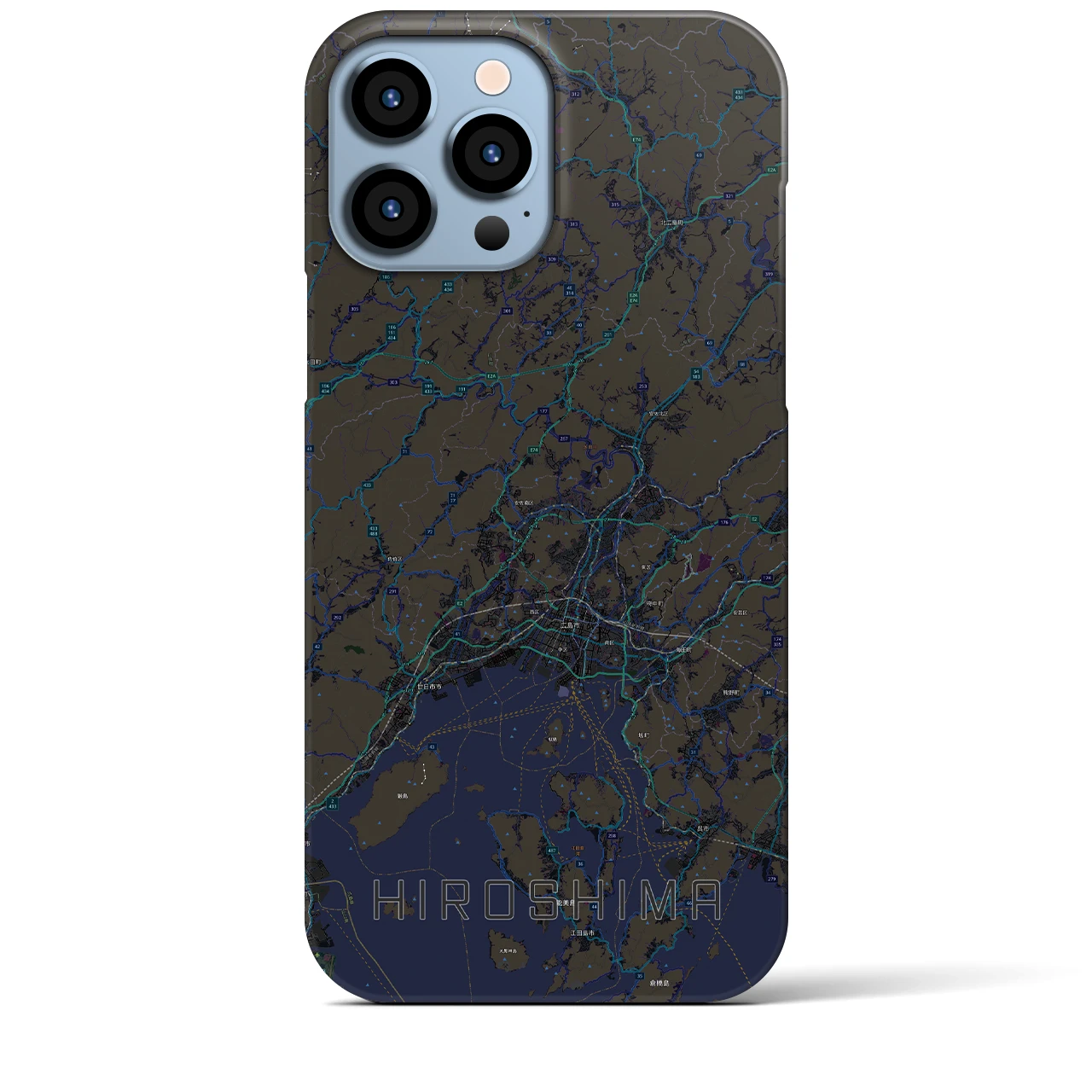 【広島2】地図柄iPhoneケース（バックカバータイプ・ブラック）iPhone 13 Pro Max 用