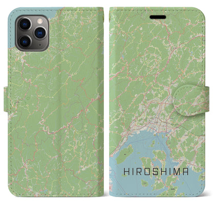 【広島2（広島県）】地図柄iPhoneケース（手帳タイプ）ナチュラル・iPhone 11 Pro Max 用