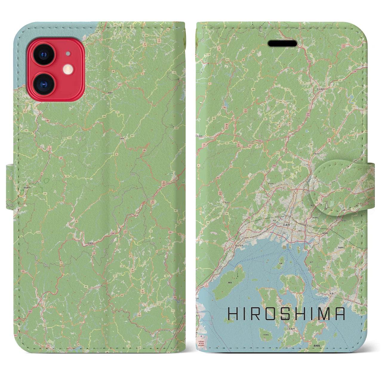 【広島2】地図柄iPhoneケース（手帳両面タイプ・ナチュラル）iPhone 11 用