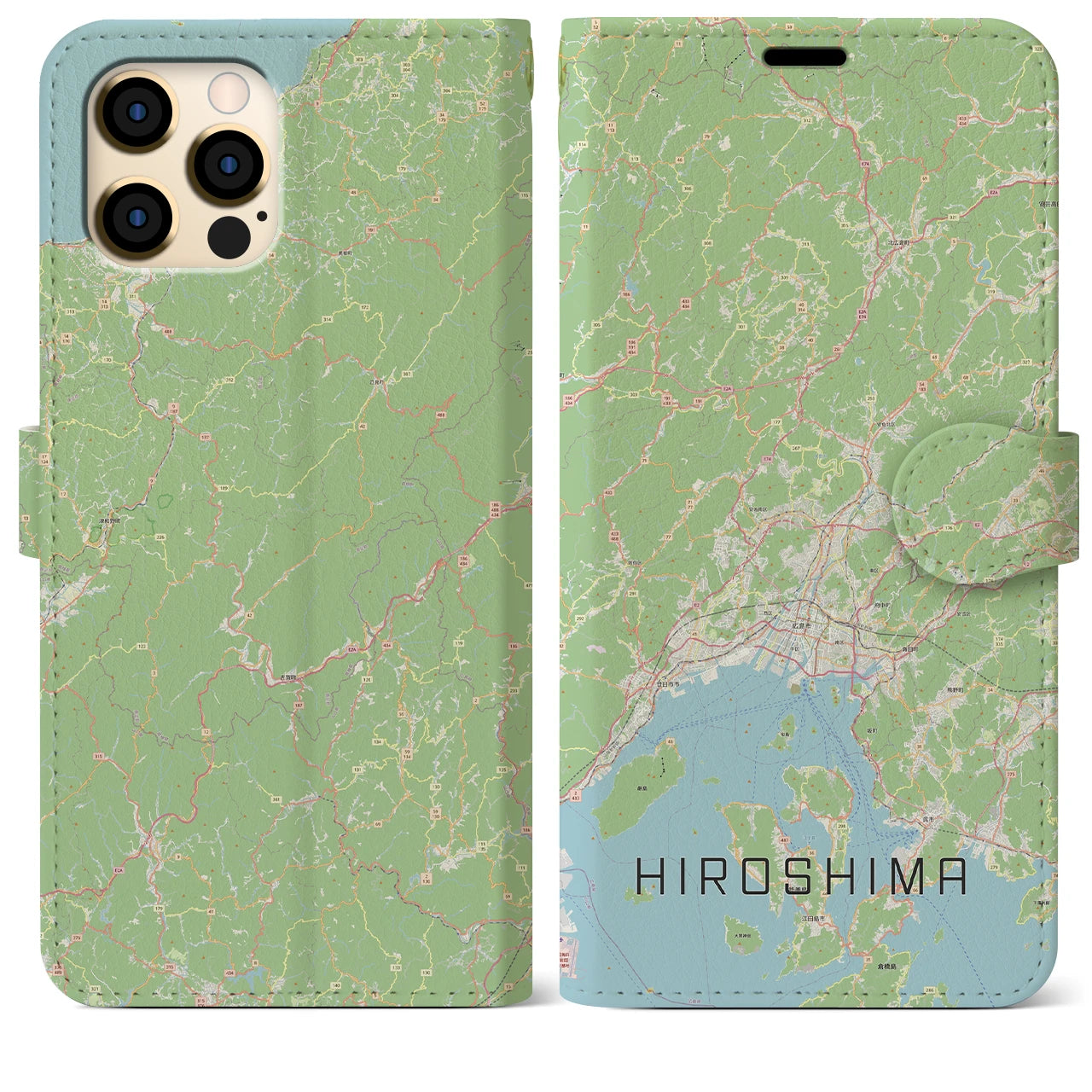 【広島2】地図柄iPhoneケース（手帳両面タイプ・ナチュラル）iPhone 12 Pro Max 用