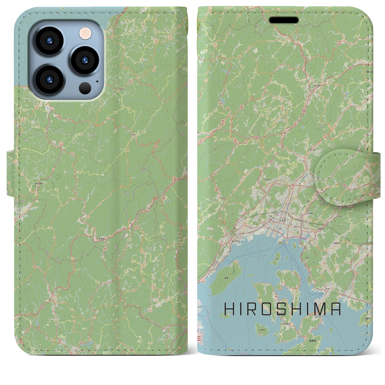 【広島2】地図柄iPhoneケース（手帳両面タイプ・ナチュラル）iPhone 13 Pro Max 用
