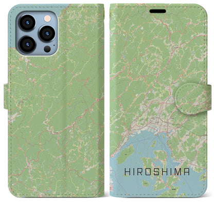 【広島2（広島県）】地図柄iPhoneケース（手帳タイプ）ナチュラル・iPhone 13 Pro Max 用