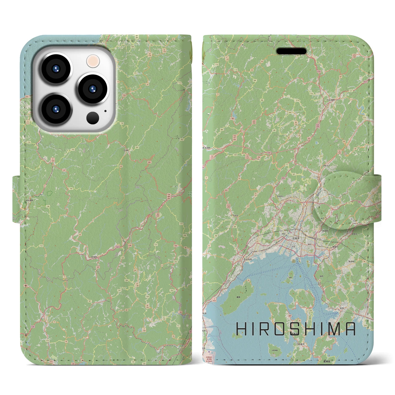 【広島2】地図柄iPhoneケース（手帳両面タイプ・ナチュラル）iPhone 13 Pro 用