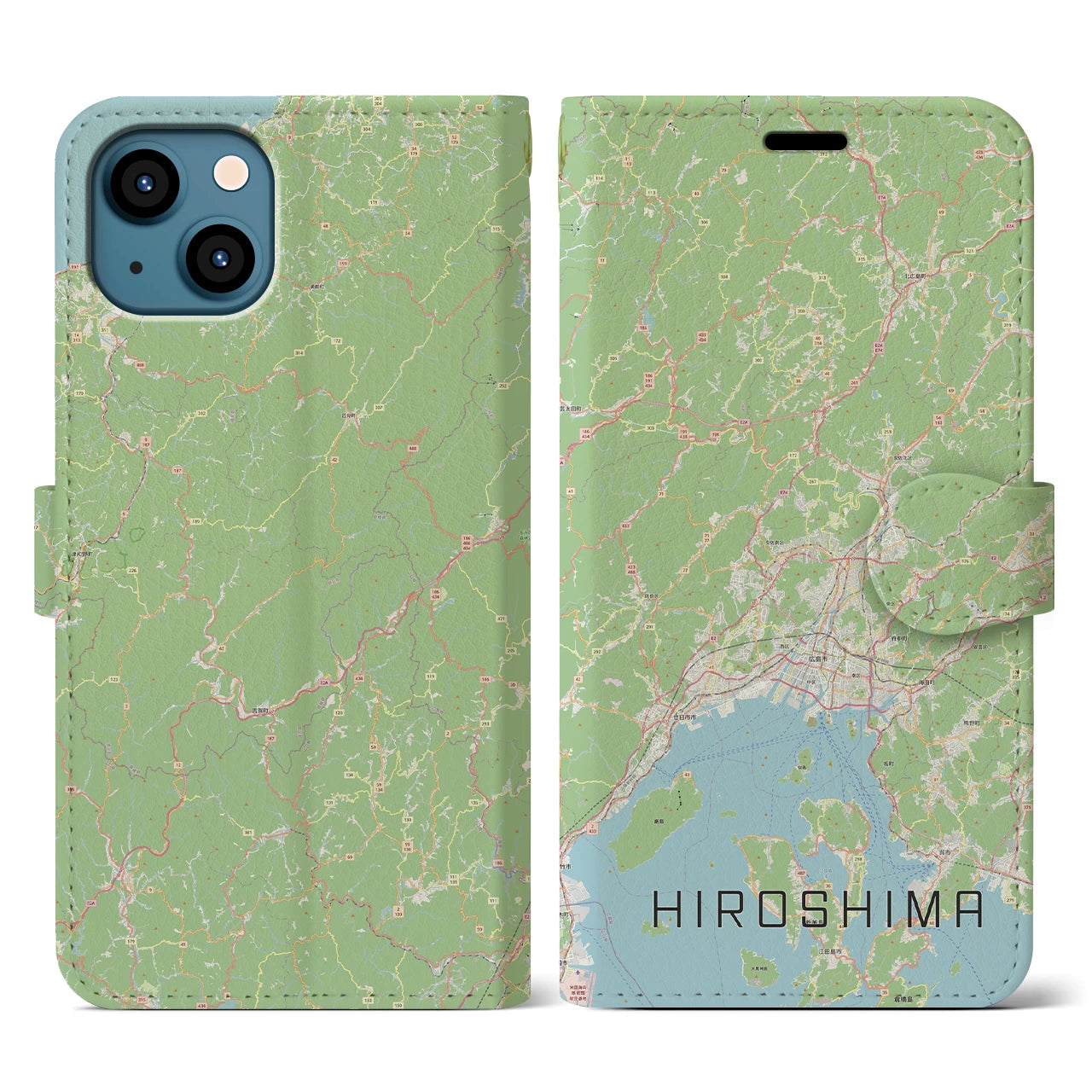 【広島2】地図柄iPhoneケース（手帳両面タイプ・ナチュラル）iPhone 13 用