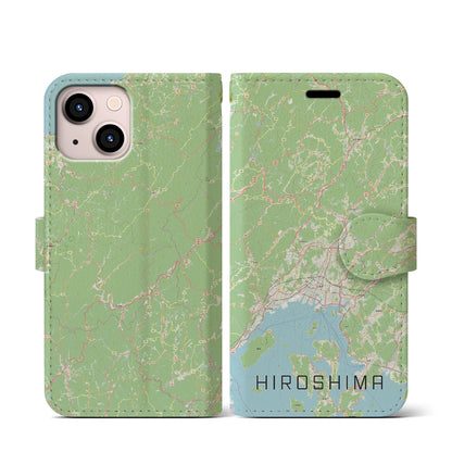【広島2（広島県）】地図柄iPhoneケース（手帳タイプ）ナチュラル・iPhone 13 mini 用