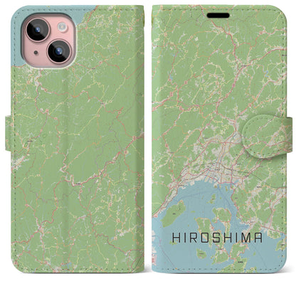 【広島2（広島県）】地図柄iPhoneケース（手帳タイプ）ナチュラル・iPhone 15 Plus 用