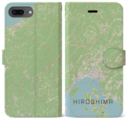【広島2（広島県）】地図柄iPhoneケース（手帳タイプ）ナチュラル・iPhone 8Plus /7Plus / 6sPlus / 6Plus 用
