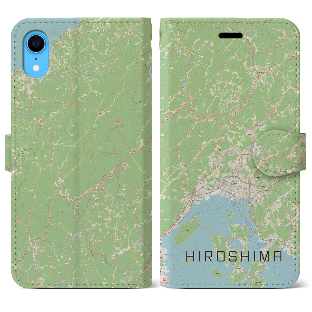 【広島2】地図柄iPhoneケース（手帳両面タイプ・ナチュラル）iPhone XR 用