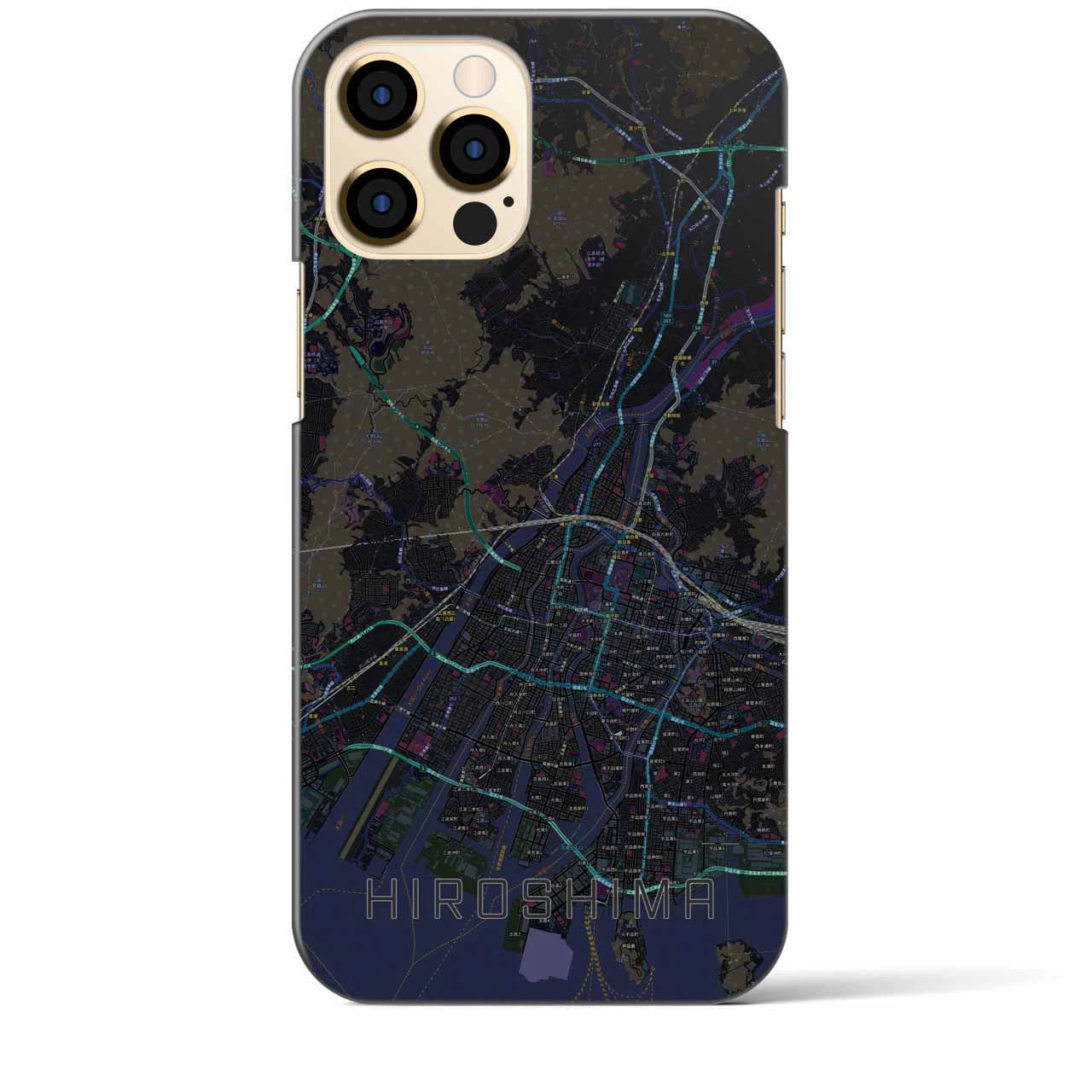 【広島】地図柄iPhoneケース（バックカバータイプ・ブラック）iPhone 12 Pro Max 用