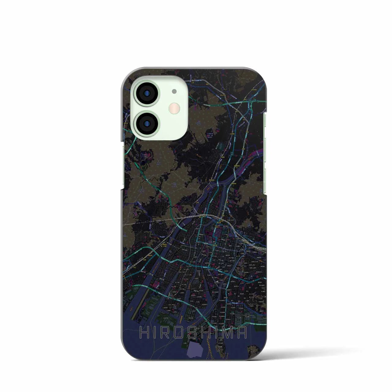 【広島】地図柄iPhoneケース（バックカバータイプ・ブラック）iPhone 12 mini 用