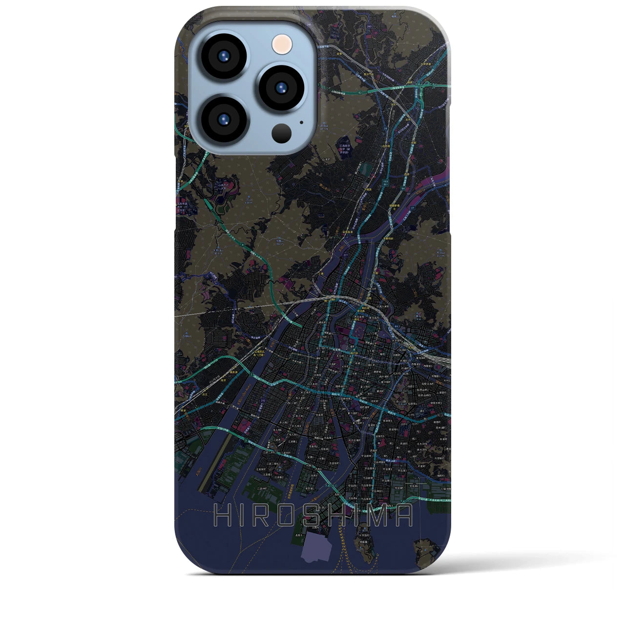 【広島】地図柄iPhoneケース（バックカバータイプ・ブラック）iPhone 13 Pro Max 用
