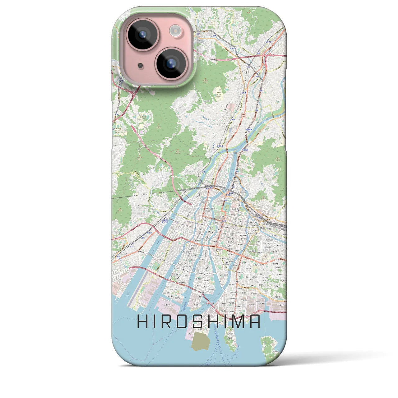 【広島】地図柄iPhoneケース（バックカバータイプ・ナチュラル）iPhone 15 Plus 用