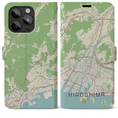 【広島（広島県）】地図柄iPhoneケース（手帳タイプ）ナチュラル・iPhone 15 Pro Max 用