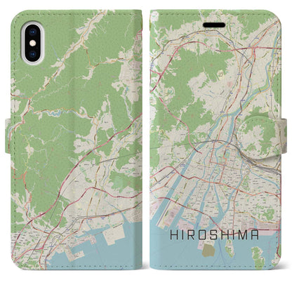 【広島（広島県）】地図柄iPhoneケース（手帳タイプ）ナチュラル・iPhone XS Max 用