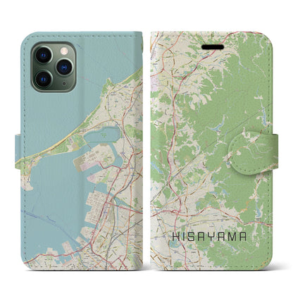 【久山（福岡県）】地図柄iPhoneケース（手帳タイプ）ナチュラル・iPhone 11 Pro 用