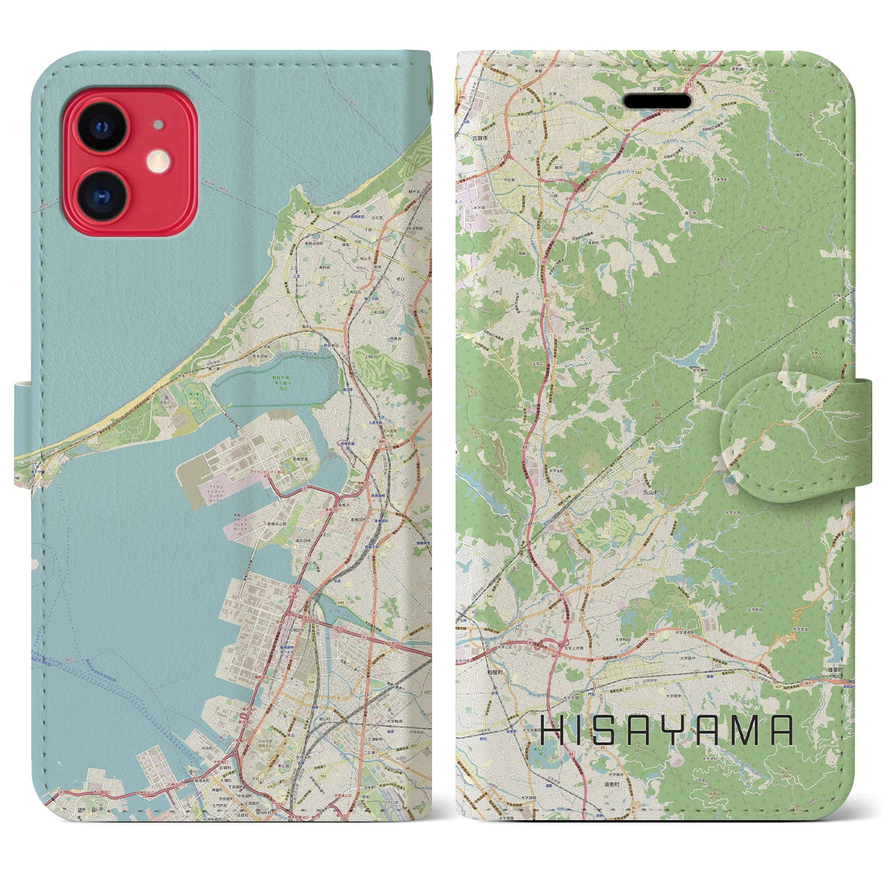 【久山】地図柄iPhoneケース（手帳両面タイプ・ナチュラル）iPhone 11 用