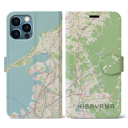 【久山（福岡県）】地図柄iPhoneケース（手帳タイプ）ナチュラル・iPhone 12 / 12 Pro 用