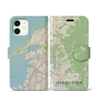 【久山（福岡県）】地図柄iPhoneケース（手帳タイプ）ナチュラル・iPhone 12 mini 用