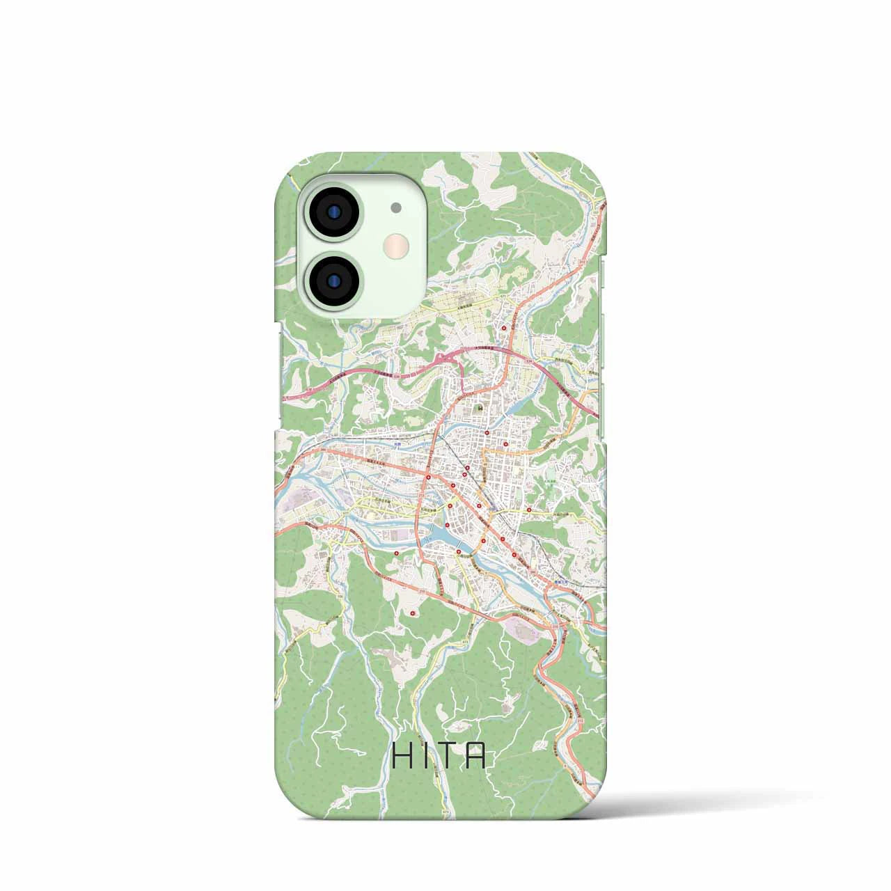 【日田2】地図柄iPhoneケース（バックカバータイプ・ナチュラル）iPhone 12 mini 用