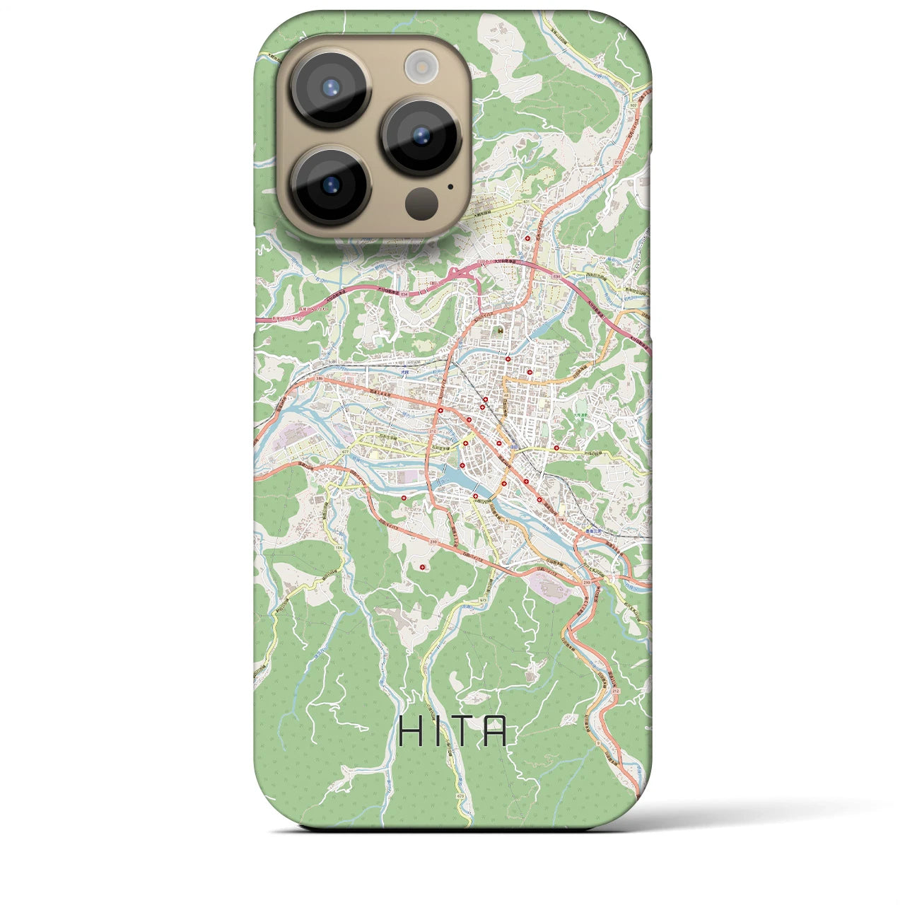【日田2】地図柄iPhoneケース（バックカバータイプ・ナチュラル）iPhone 14 Pro Max 用