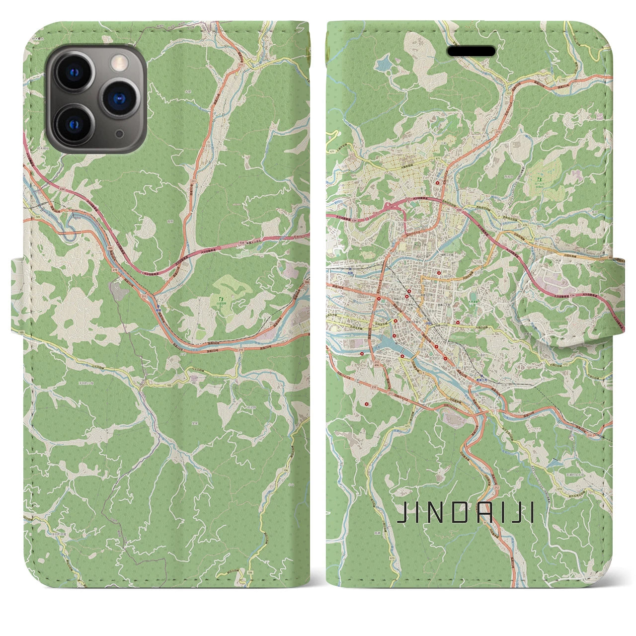 【日田2】地図柄iPhoneケース（手帳両面タイプ・ナチュラル）iPhone 11 Pro Max 用