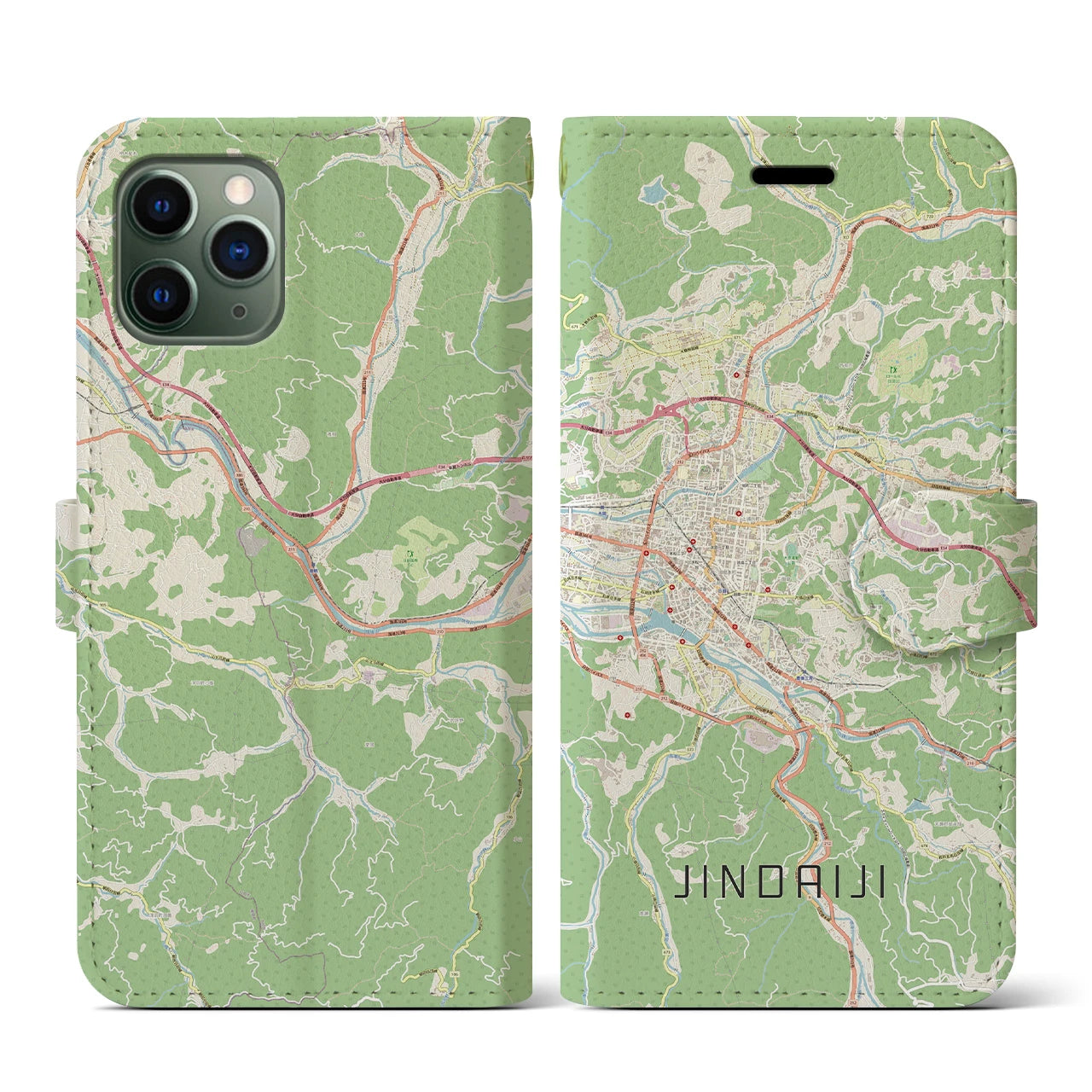 【日田2】地図柄iPhoneケース（手帳両面タイプ・ナチュラル）iPhone 11 Pro 用