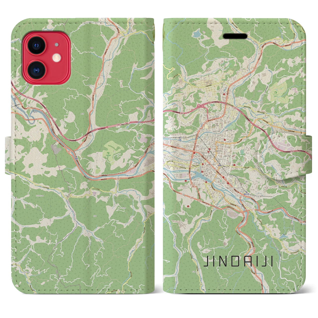 【日田2】地図柄iPhoneケース（手帳両面タイプ・ナチュラル）iPhone 11 用