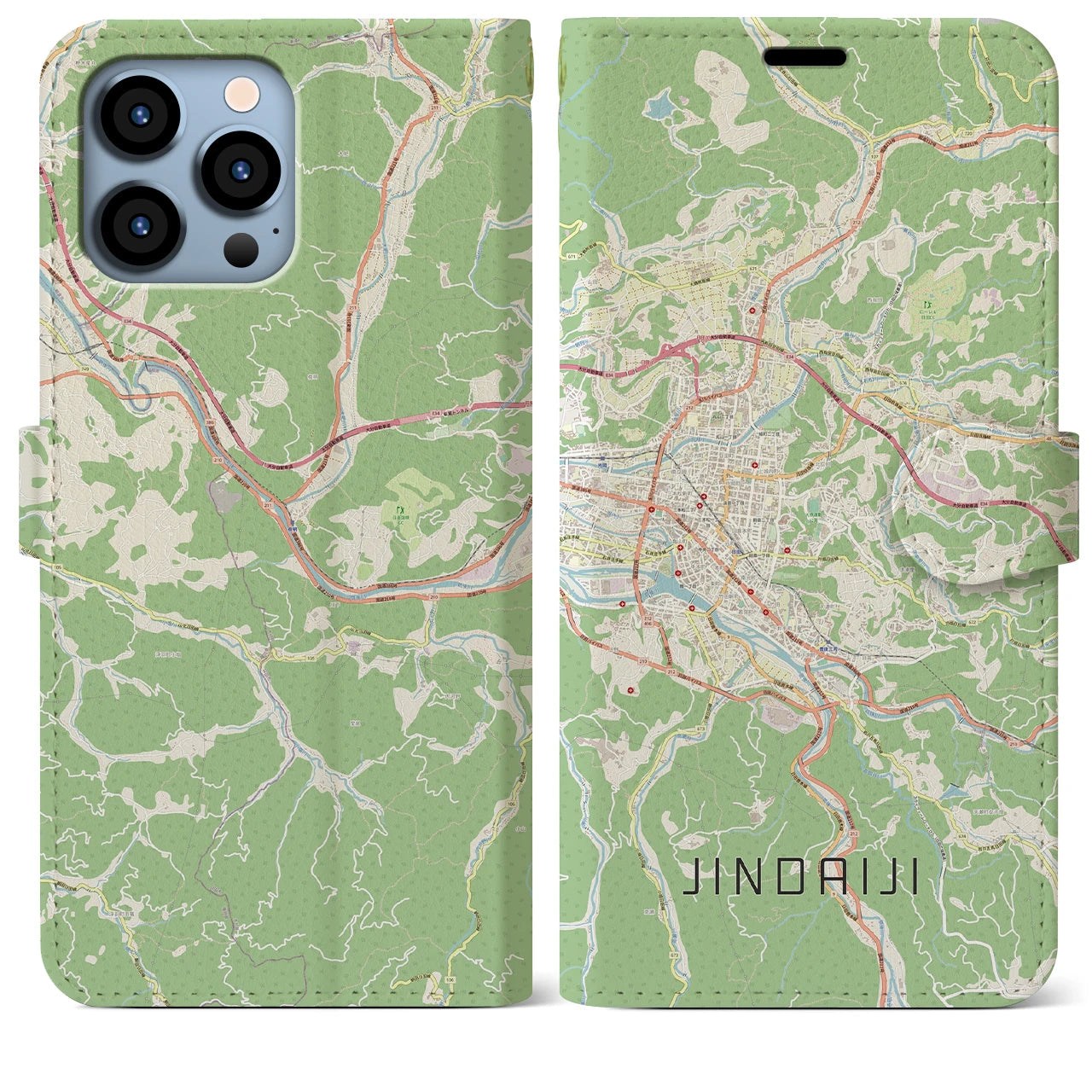 【日田2】地図柄iPhoneケース（手帳両面タイプ・ナチュラル）iPhone 13 Pro Max 用