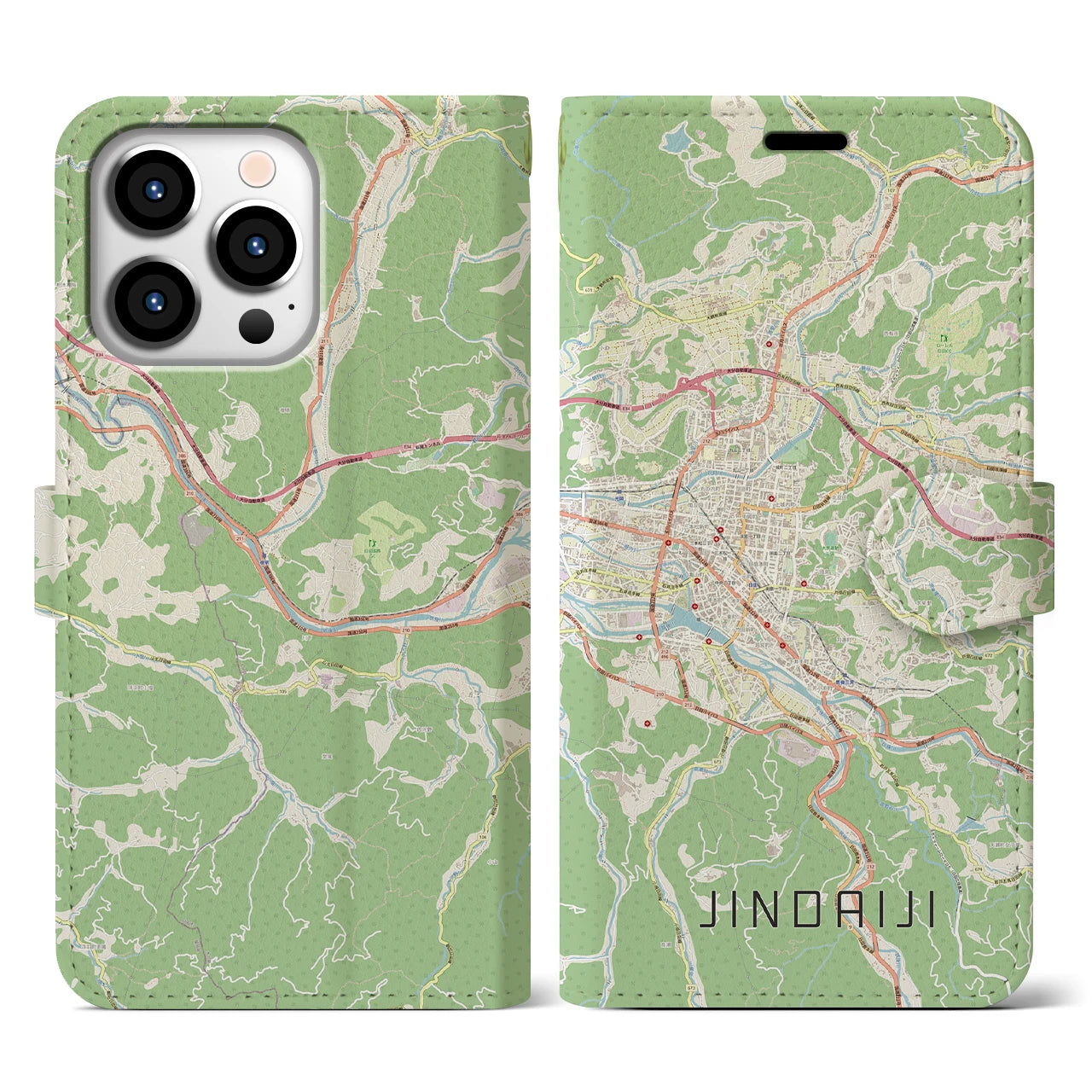 【日田2】地図柄iPhoneケース（手帳両面タイプ・ナチュラル）iPhone 13 Pro 用