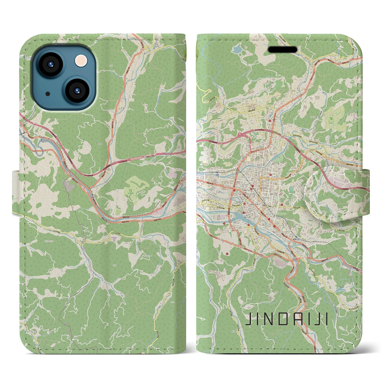【日田2】地図柄iPhoneケース（手帳両面タイプ・ナチュラル）iPhone 13 用