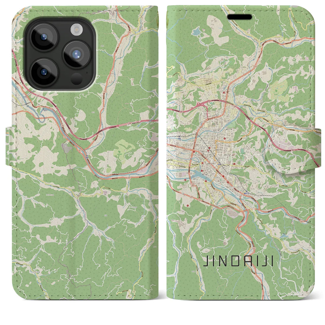 【日田2】地図柄iPhoneケース（手帳両面タイプ・ナチュラル）iPhone 15 Pro Max 用