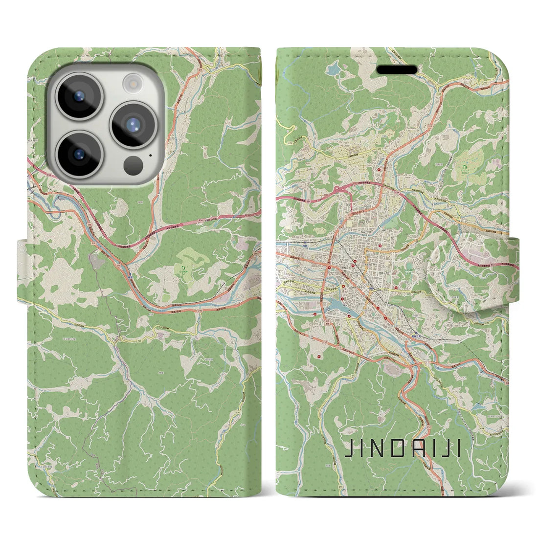 【日田2】地図柄iPhoneケース（手帳両面タイプ・ナチュラル）iPhone 15 Pro 用
