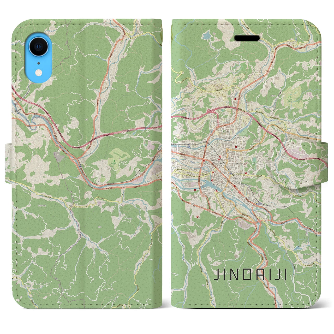 【日田2】地図柄iPhoneケース（手帳両面タイプ・ナチュラル）iPhone XR 用