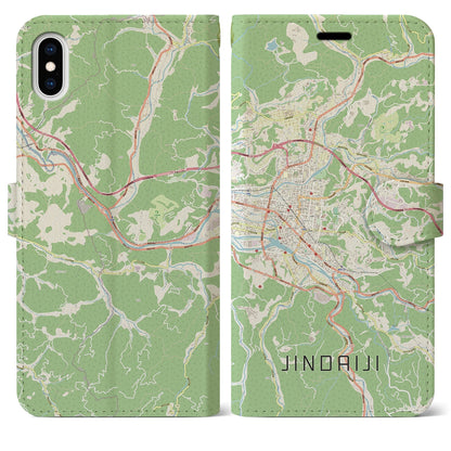 【日田2（大分県）】地図柄iPhoneケース（手帳タイプ）ナチュラル・iPhone XS Max 用